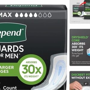 Depend Incontinence Guards for Men/Bladder Control Pads for Men, Maximum, 52ct